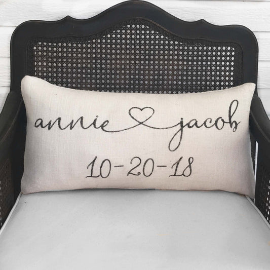 Personalized Hearts Together Burlap Pillow